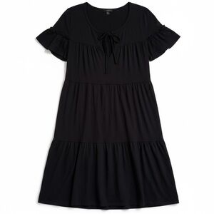 J. Crew Black Tiered Ruffle Sleeve Midi Dress Resortwear Vacation Style Size M